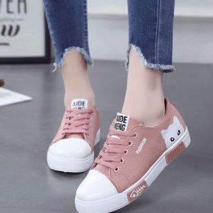 Women Sneakers Flat Cartoon Canvas Lace Up Casual